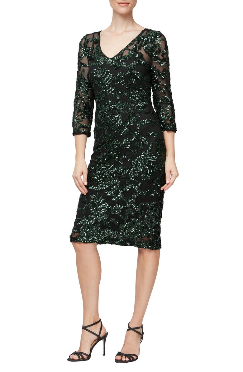 Alex Evenings Sequin Sheath Cocktail Dress, Main, color, 