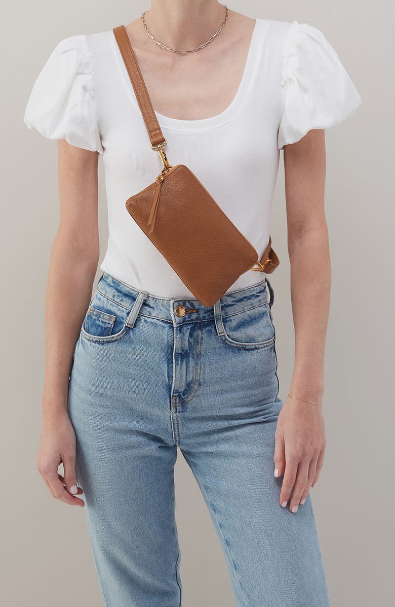 HOBO Slim Fern Leather Belt Bag, Alternate, color, Warm Honey