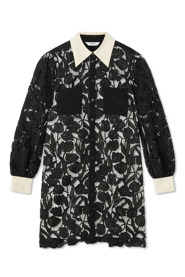 Yvette Lace Shirtdress, Alternate, color, BLACK CREAM