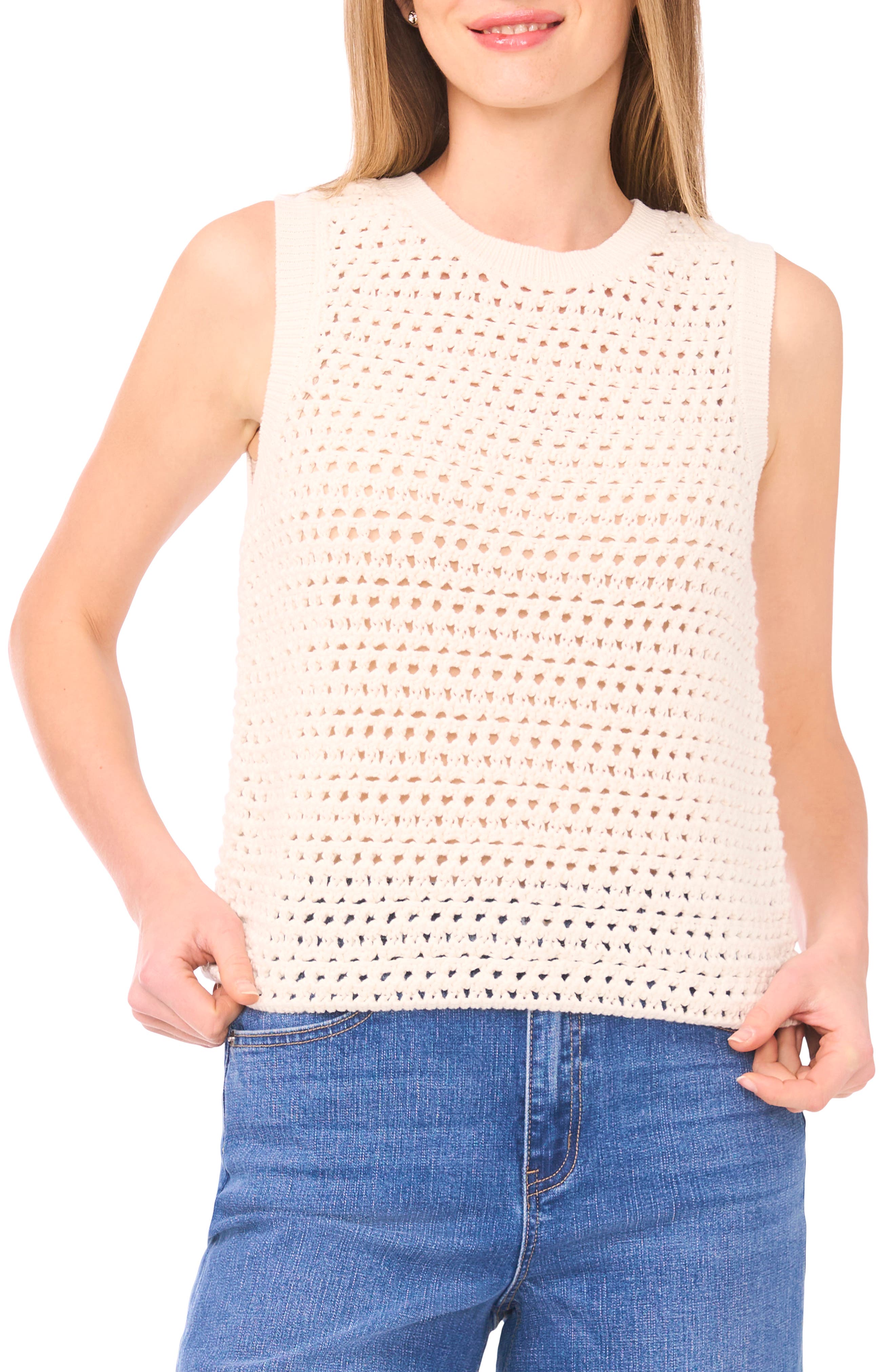 1.STATE Open Stitch Cotton Blend Sweater Tank