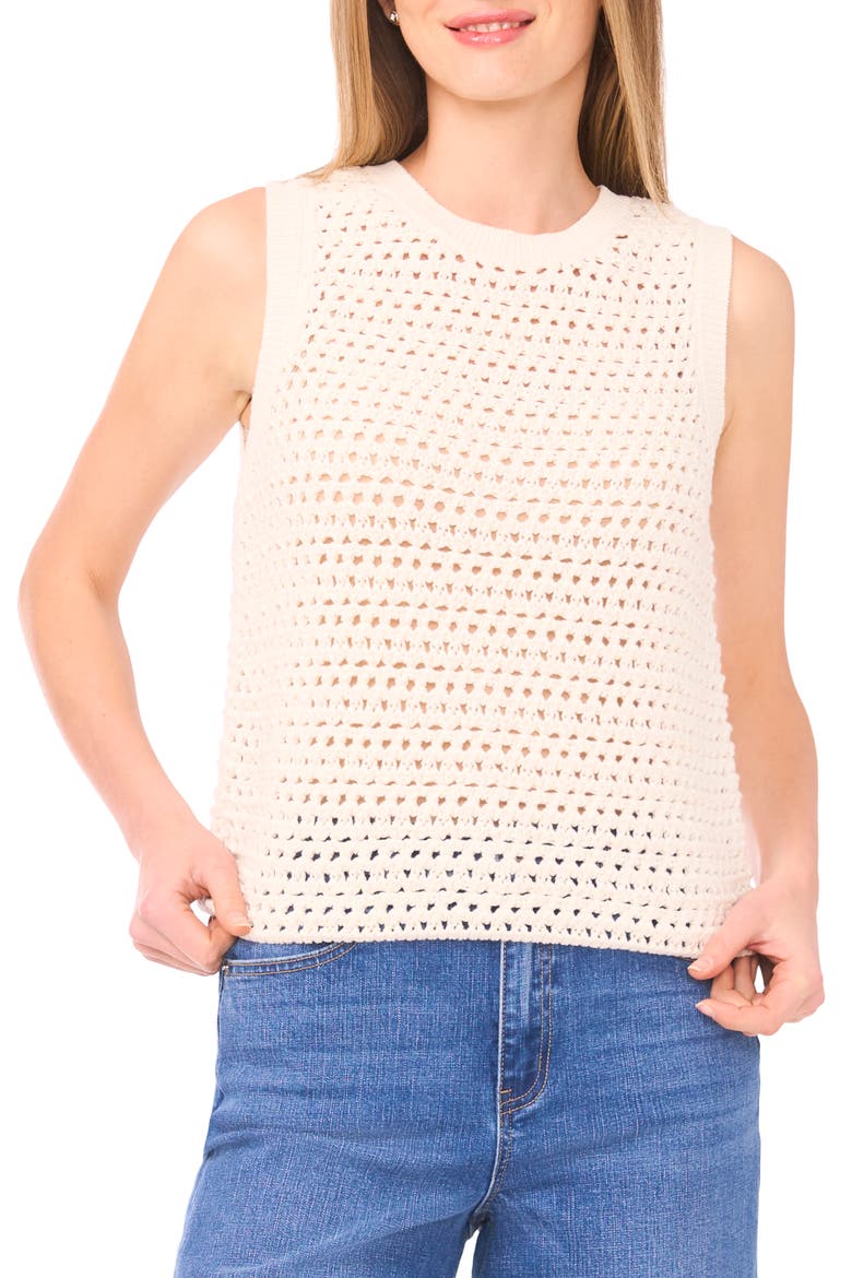 Open Stitch Cotton Blend Sweater Tank, Main, color, EGGNOG