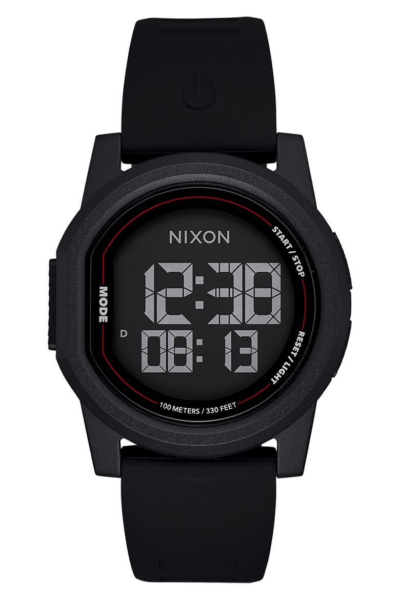 Disk Digital Silicone Strap Watch, 39mm, Main, color, BLACK / BLACK / NEGATIVE