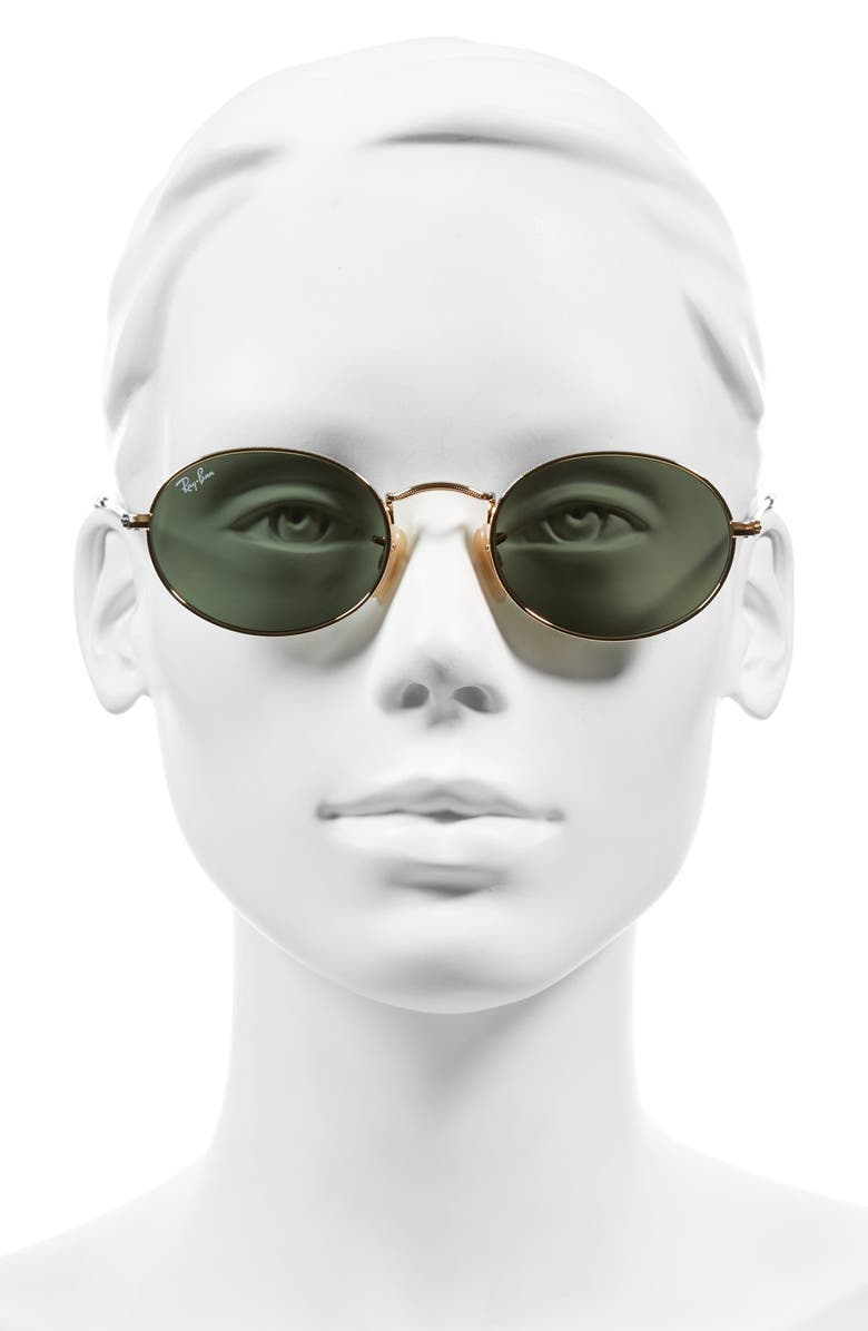 Ray-Ban Oval 51mm Sunglasses, Alternate, color, Gold/ Green
