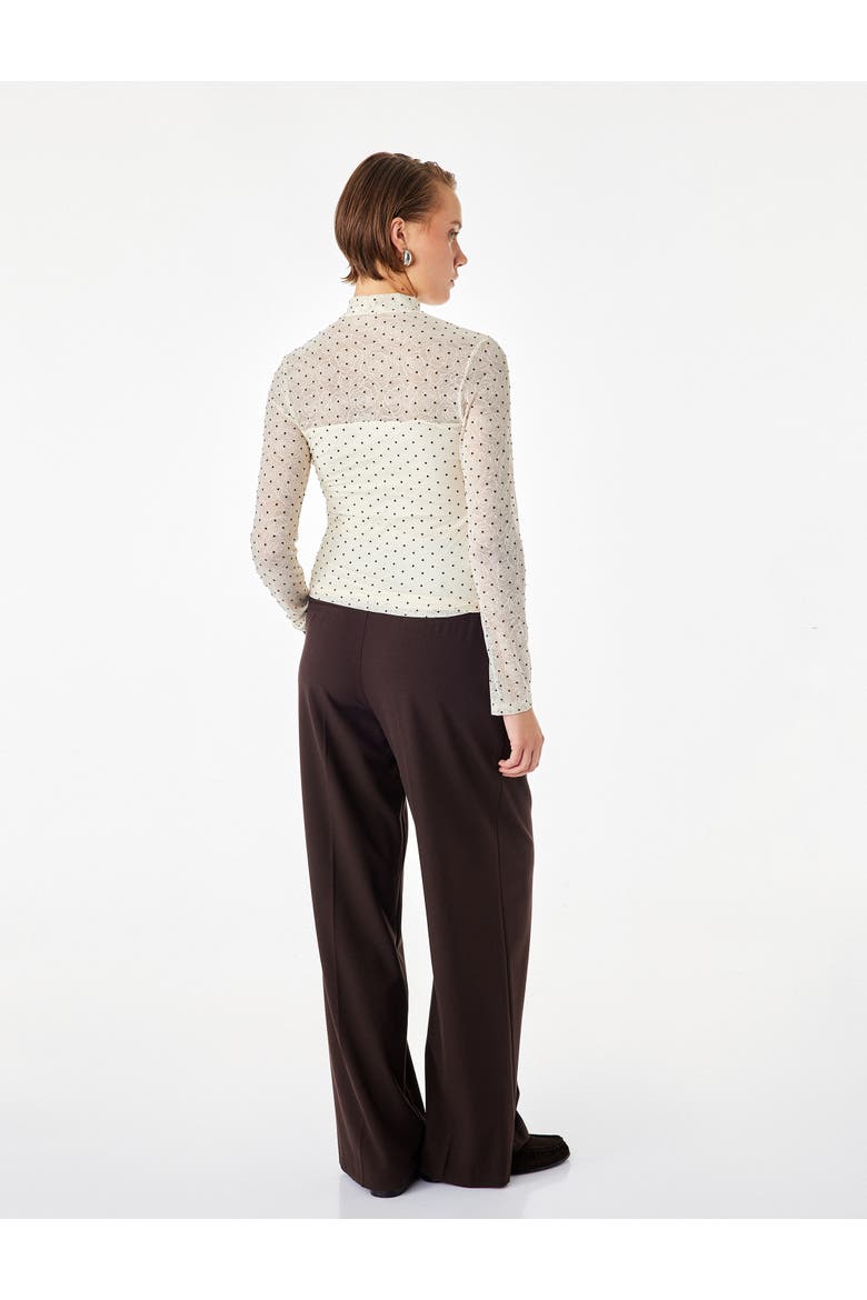Long Sleeve High Neck Polka Dot Mesh Blouse, Alternate, color, ECRU DESIGN