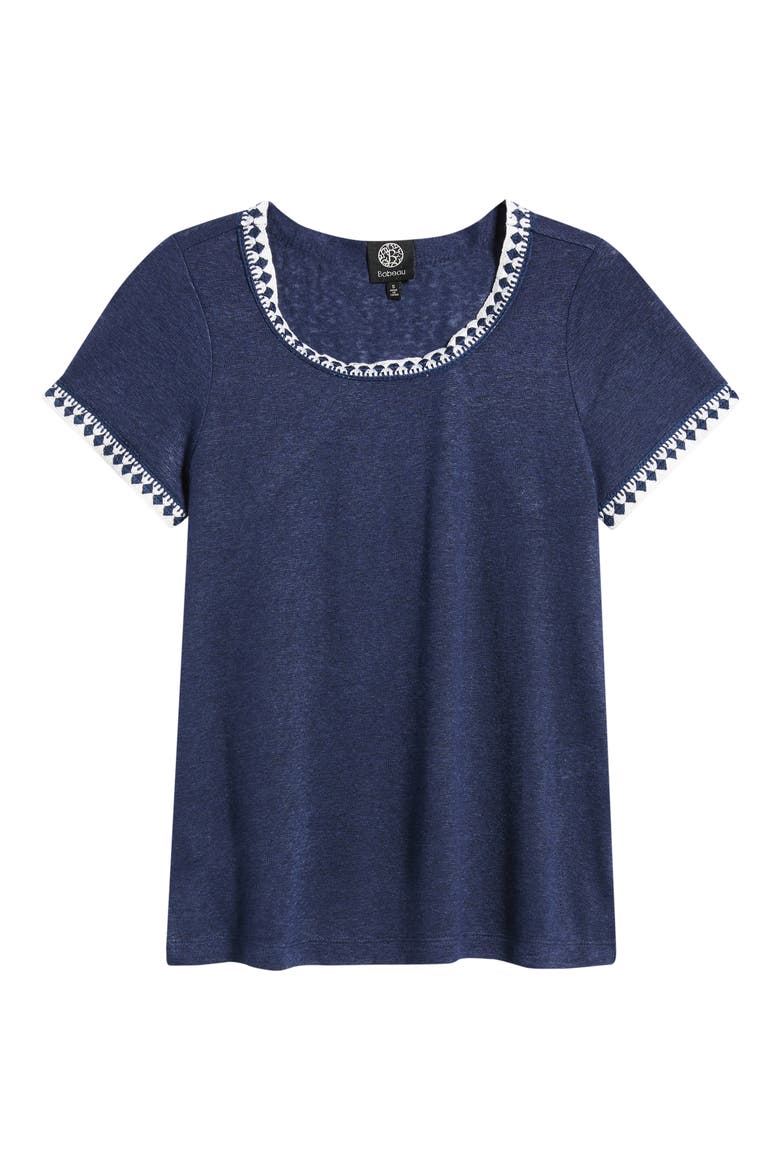 Crochet Trim T-Shirt, Alternate, color, NAVY/ WHITE