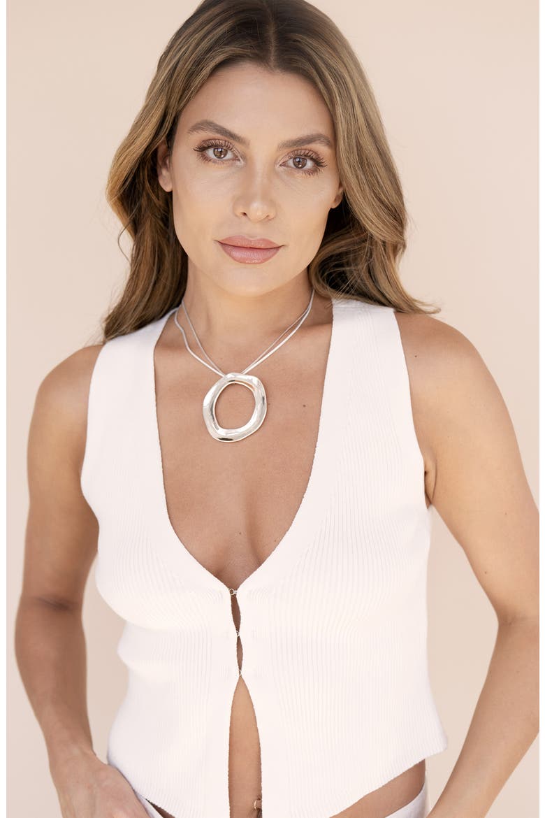 Open Circle Statement Necklace, Alternate, color, SILVER