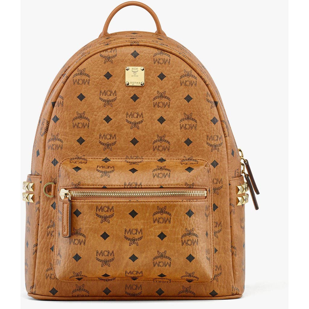Mcm Visetos Logo-print Stark Studded Backpack In Brown