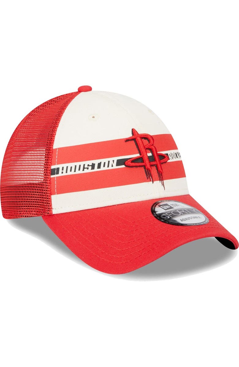 New Era Men's New Era Houston Rockets Red Stripes 9FORTY Trucker Snapback Hat, Alternate, color, 