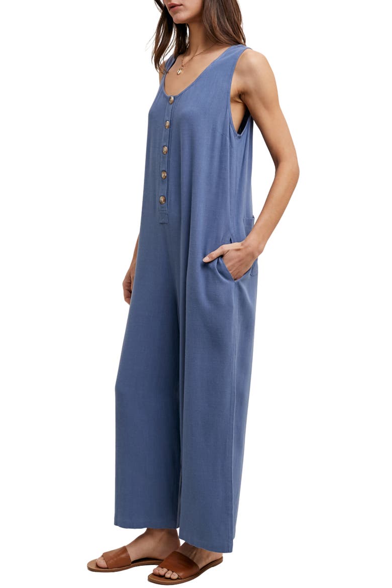 Button Front Sleeveless Jumpsuit, Alternate, color, BLUE