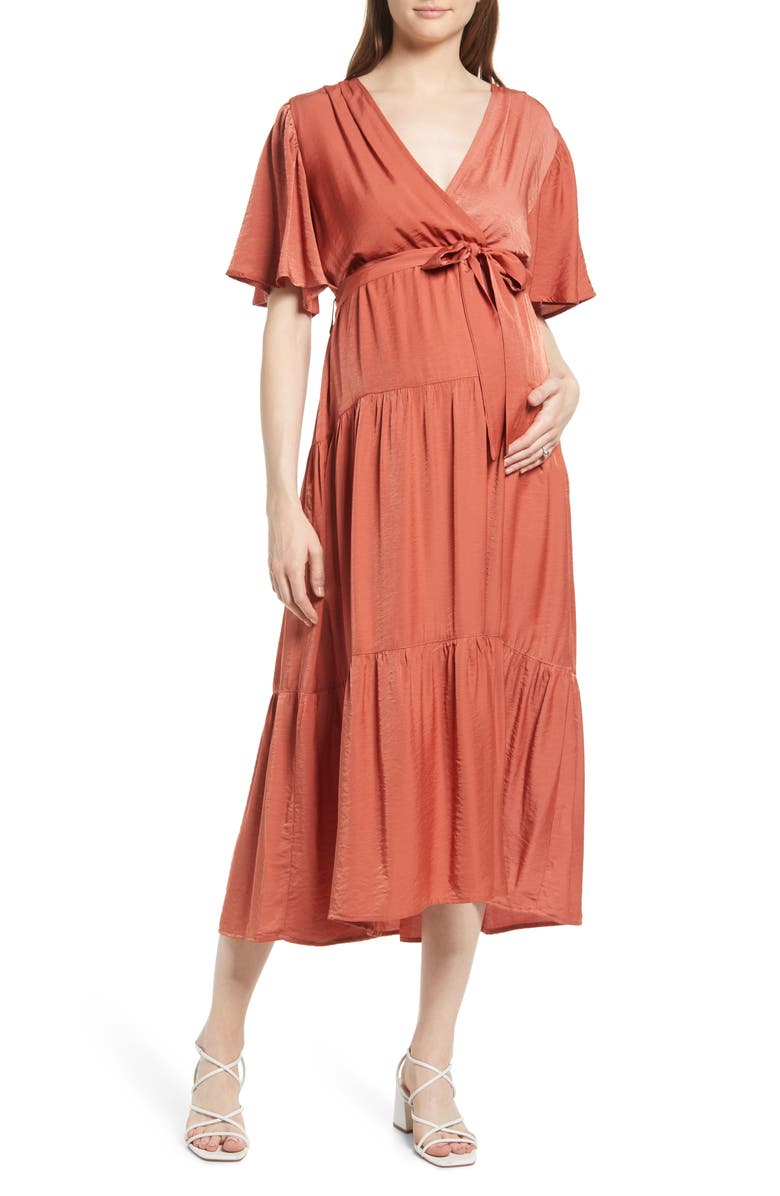 Angel Maternity Crossover Faux Wrap Maternity Maxi Dress, Main, color,
