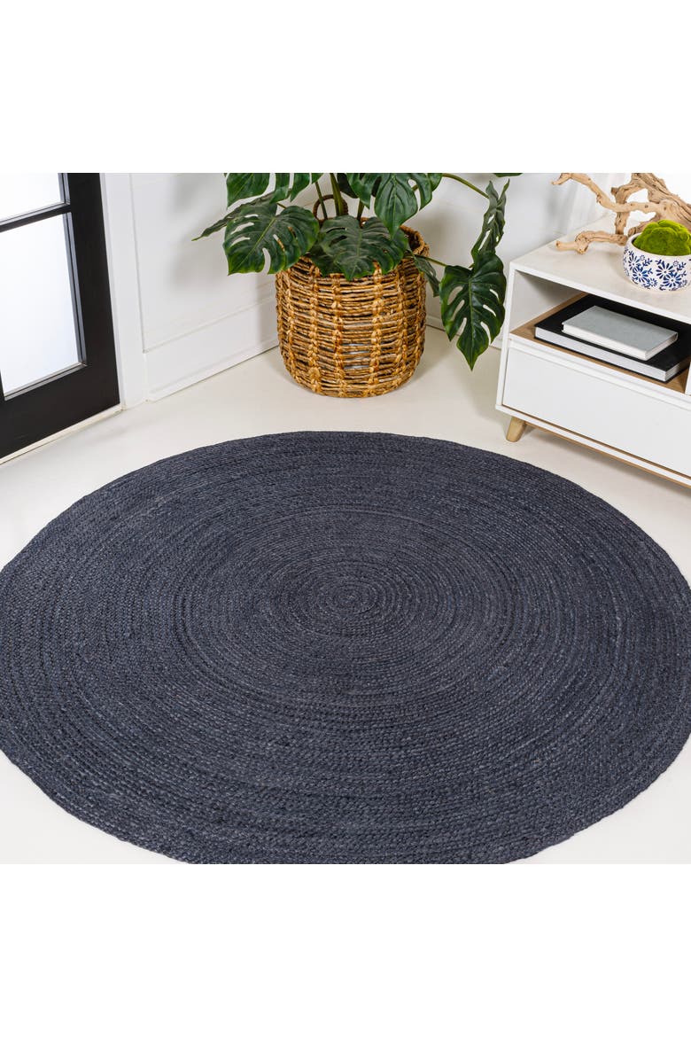 Zara Braided Coastal Cottage Round Jute Round Area Rug, Alternate, color, Navy