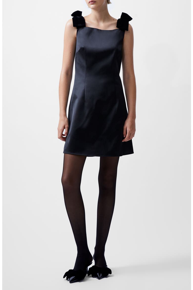 Carey Bow Shoulder Satin Minidress, Alternate, color, BLACKOUT