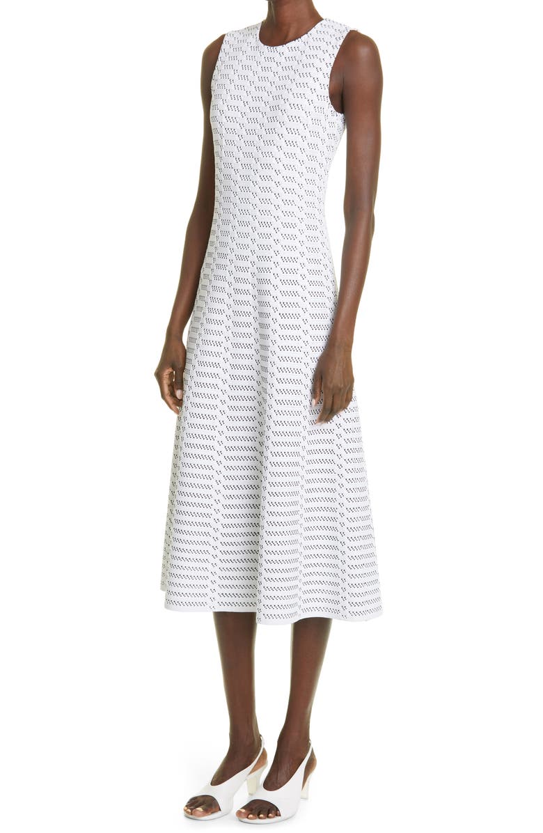 ST. JOHN Two-Tone Jacquard Fit & Flare Midi Dress, Alternate, color,