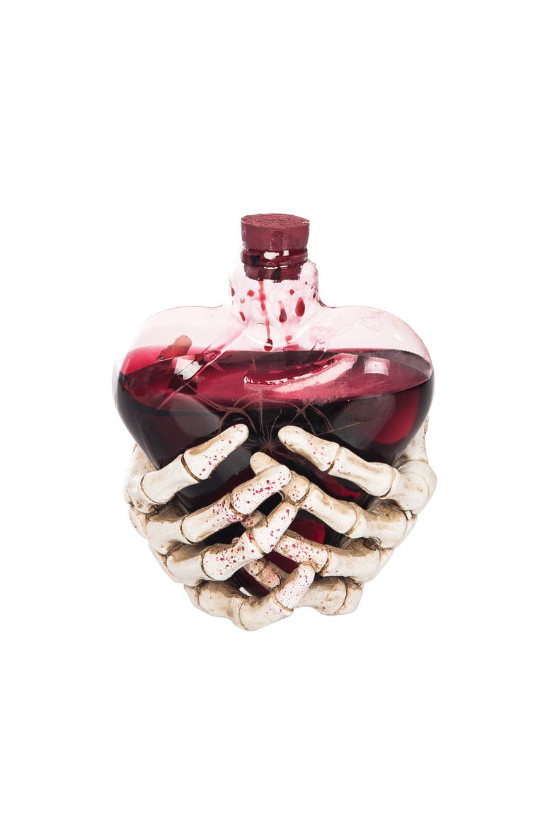 Skeleton Hands Decorative Halloween Glass Bottle Figurine, Main, color, Red