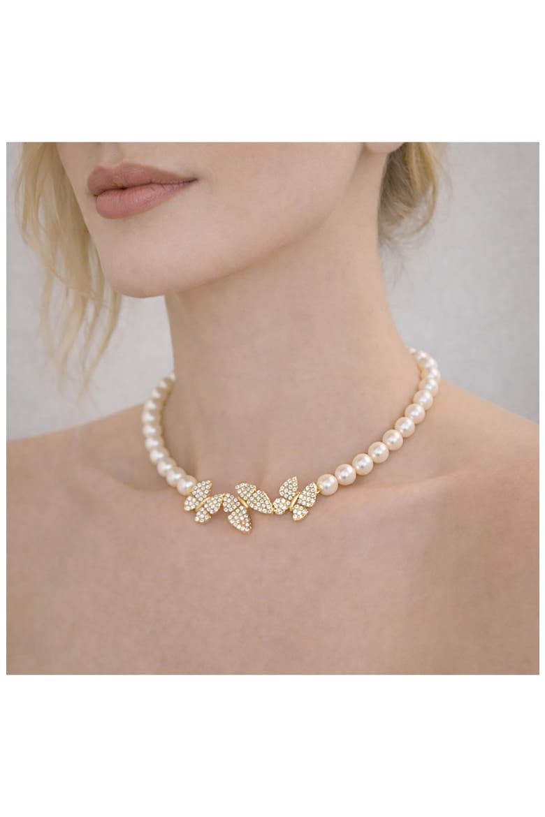 Hannah Pavé Cubic Zirconia Butterfly Faux Pearl Collar Necklace, Alternate, color, GOLD