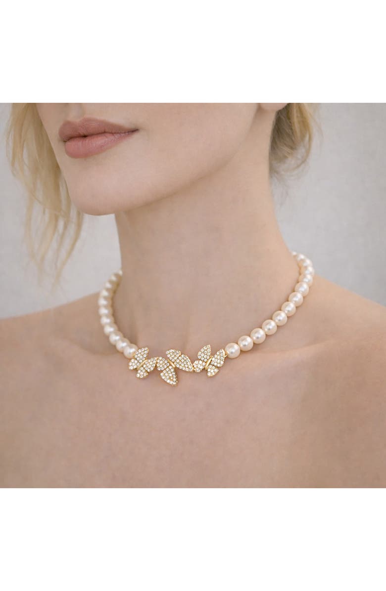 EYE CANDY LOS ANGELES Hannah Pavé Cubic Zirconia Butterfly Faux Pearl Collar Necklace, Alternate, color, Gold