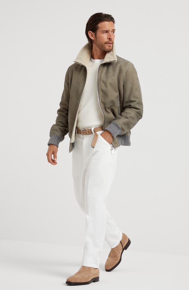 Brunello Cucinelli Nubuck shearling bomber jacket, Alternate, color, 