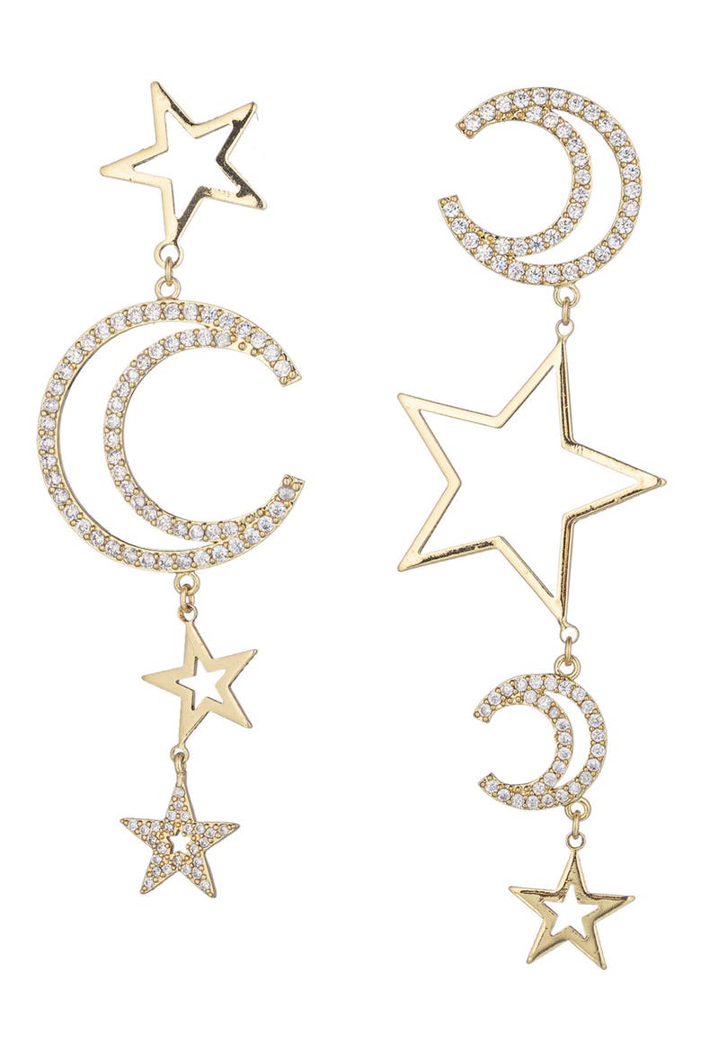 Celestial Star & Moon CZ Drop Earrings, Main, color, GOLD
