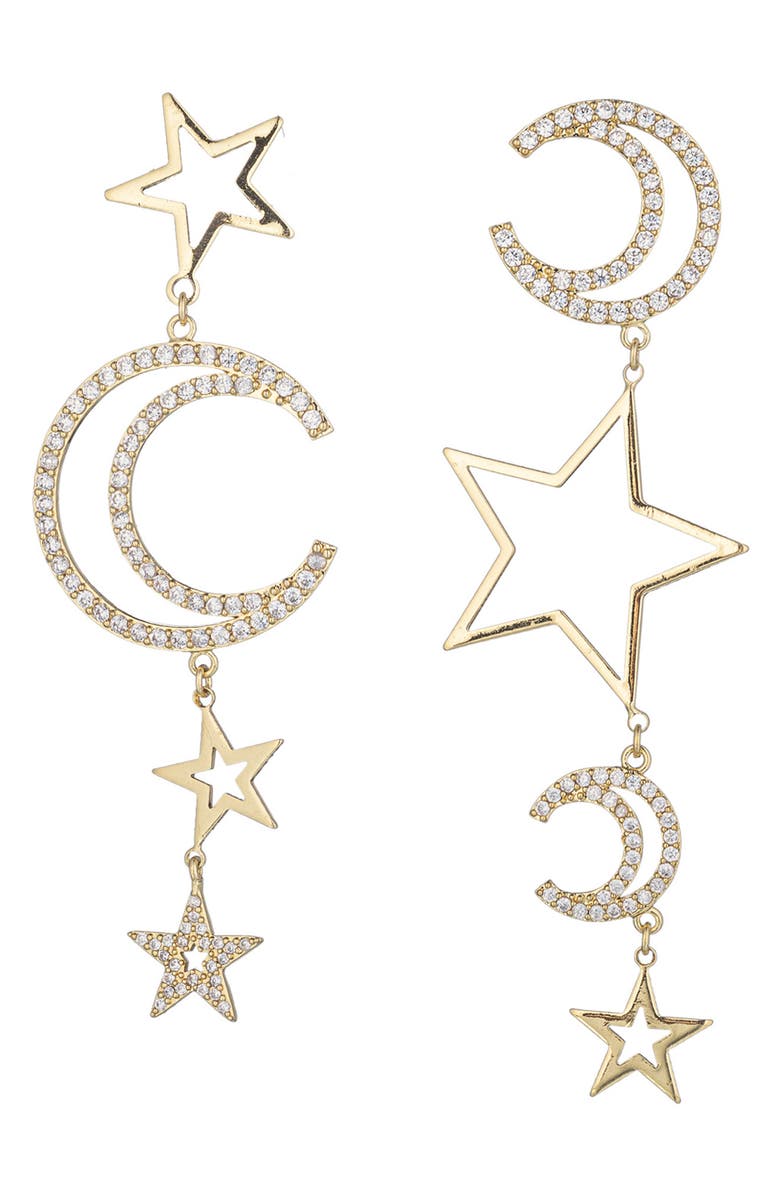 EYE CANDY LOS ANGELES Celestial Star & Moon CZ Drop Earrings, Main, color, Gold