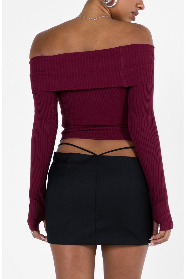 Morley Foldover Off the Shoulder Rib Sweater, Alternate, color, DARK RED