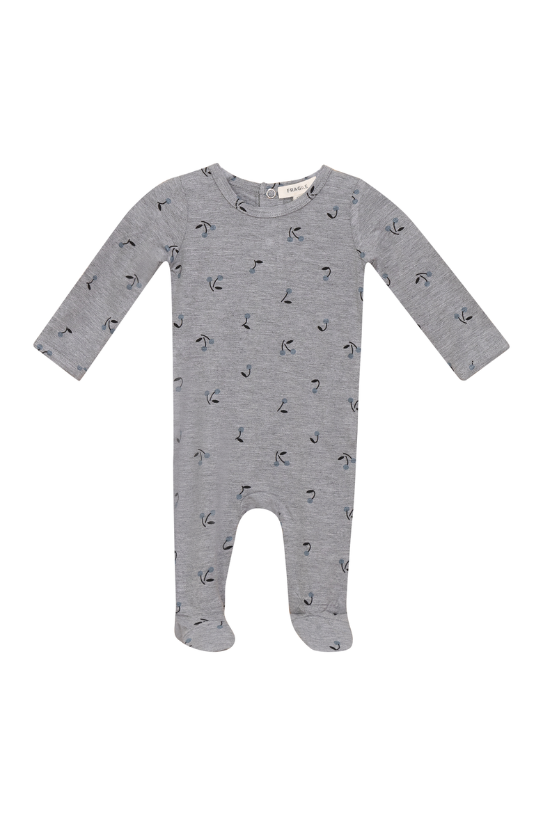 Stretch Jersey Cherry Print Rib Romper, Main, color, Grey Mix