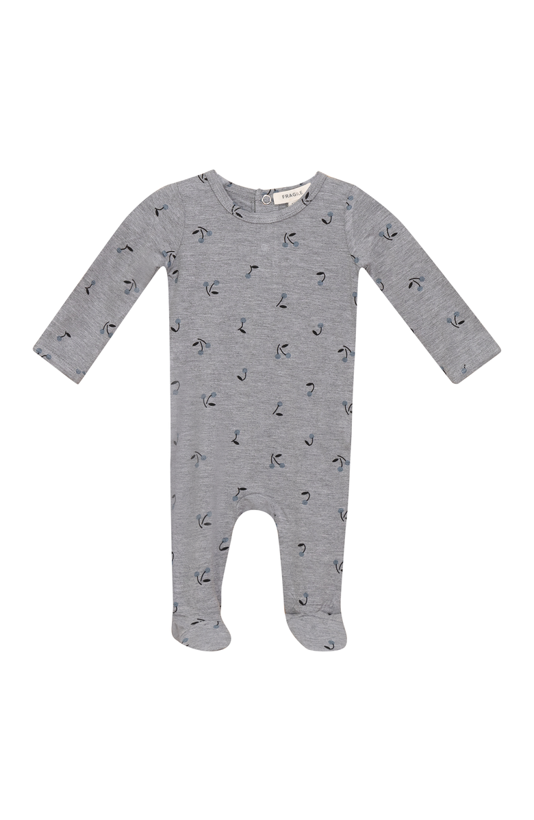 Fragile Stretch Jersey Cherry Print Rib Romper, Main, color, Grey Mix