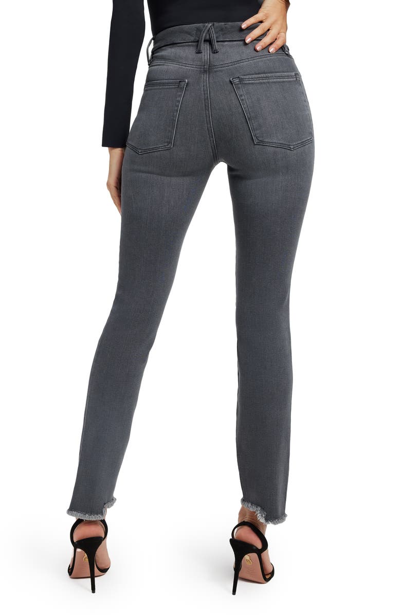 Good American Good Legs Exposed Button Frayed Ankle Cigarette Jeans, Alternate, color, 