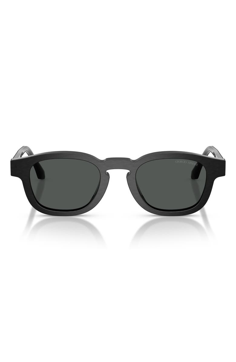 ARMANI 48mm Rectangle Sunglasses, Main, color, Brushed Black / Dark Grey