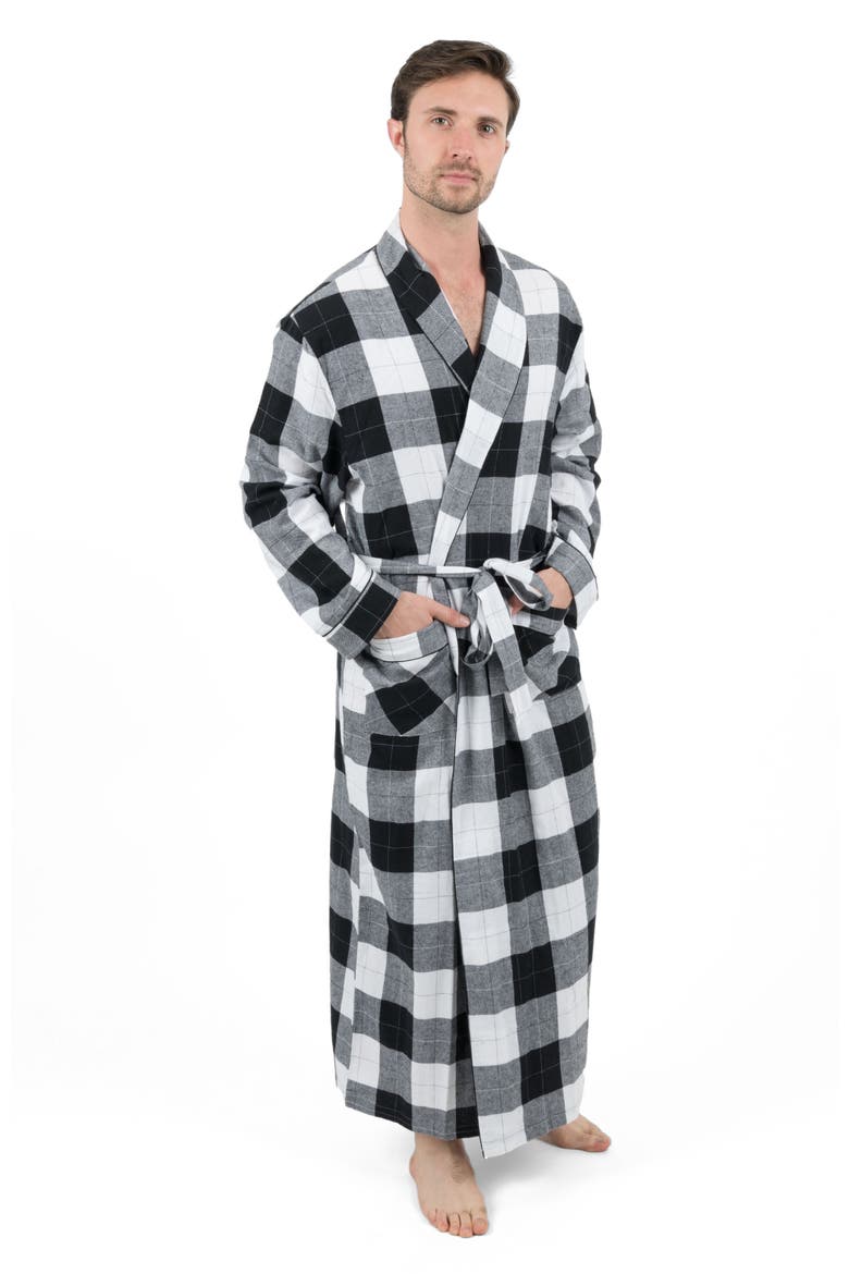 Men's Flannel Robe, 100% Cotton, Alternate, color, White/Black Plaid