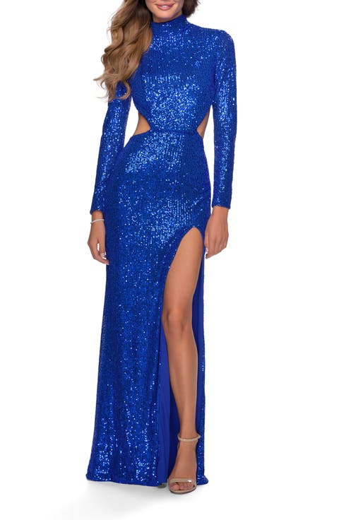 Long Sleeve Sequin Dress with Open Back