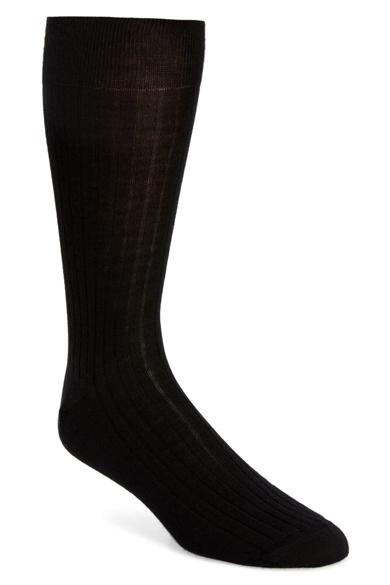 Ribbed Cashmere & Silk Socks, Main, color, BLACK