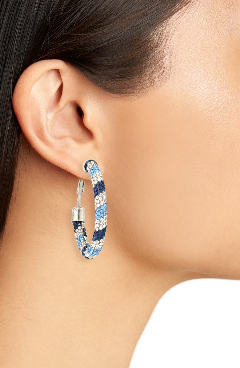 Leith Pavé Crystal Hoop Earrings, Alternate, color, Blue Multi- Gold