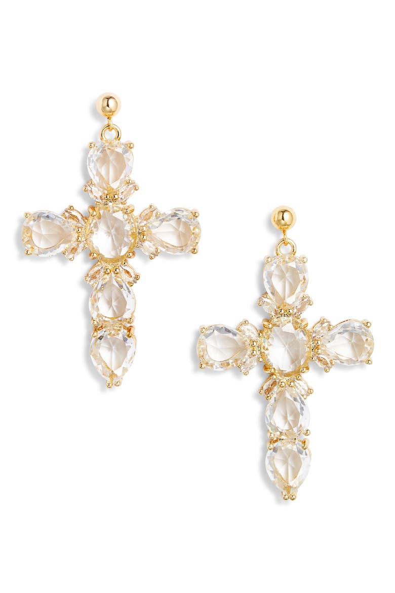 XL Cross Drop Earrings, Main, color, GOLD