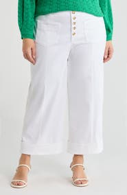 Wit & Wisdom Skyrise Exposed Button Cuffed Wide Leg Twill Pants