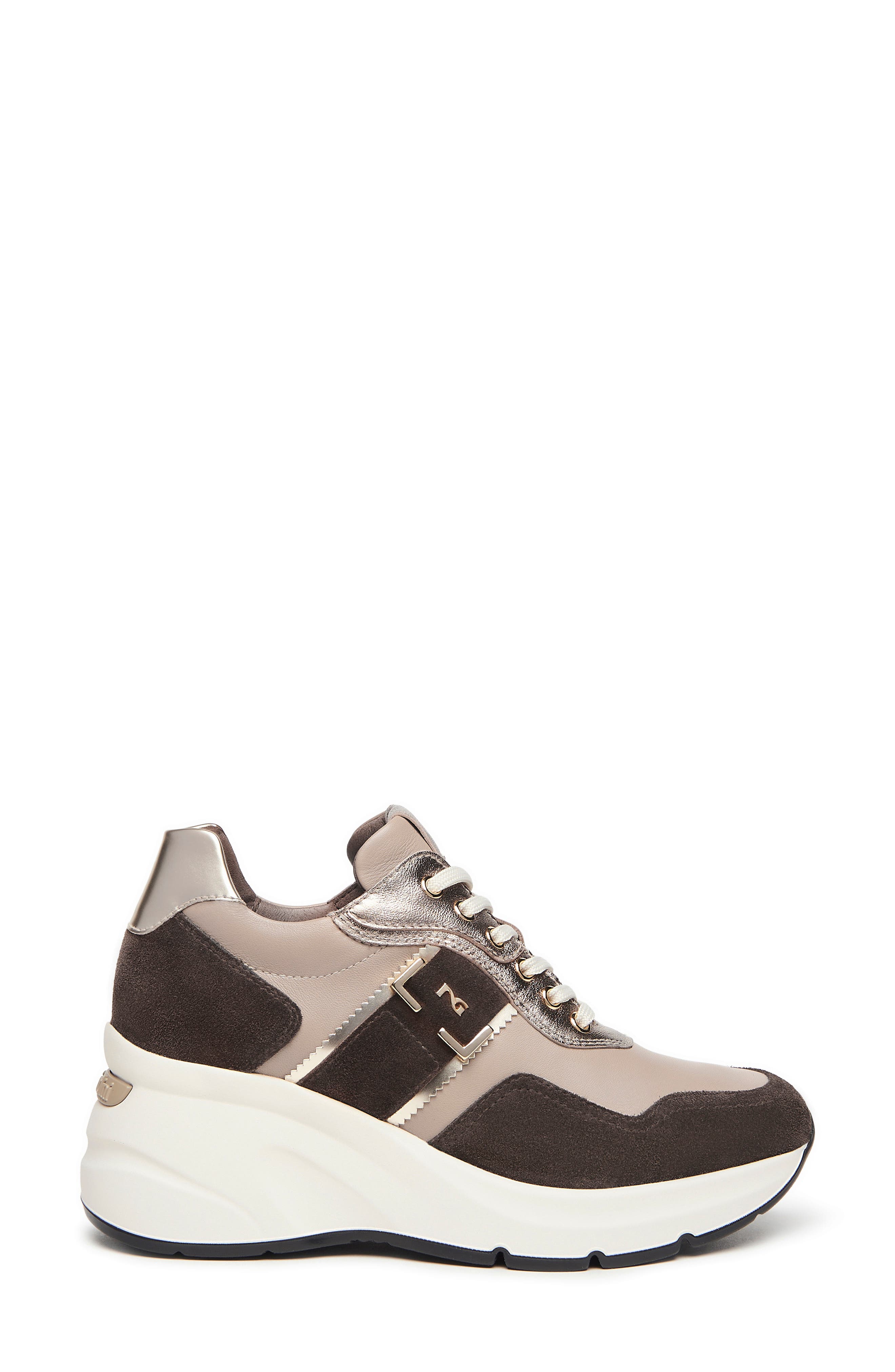 Logo Strap Wedge Sneaker, Alternate, color, BROWN