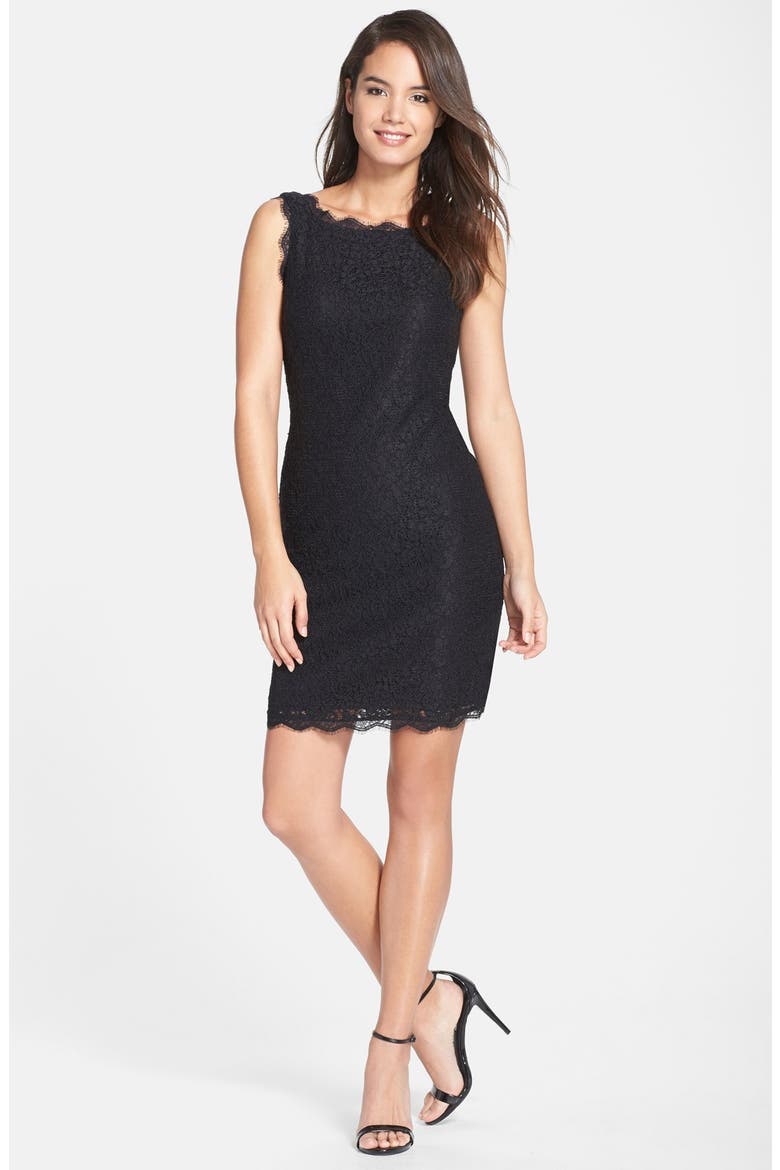 Boatneck Lace Sheath Dress, Alternate, color, BLACK