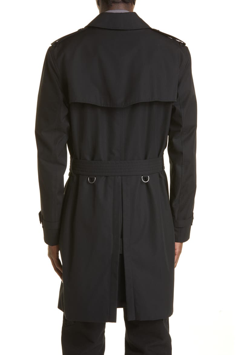 The Kensington Mid Cotton Gabardine Trench Coat, Alternate, color, BLACK