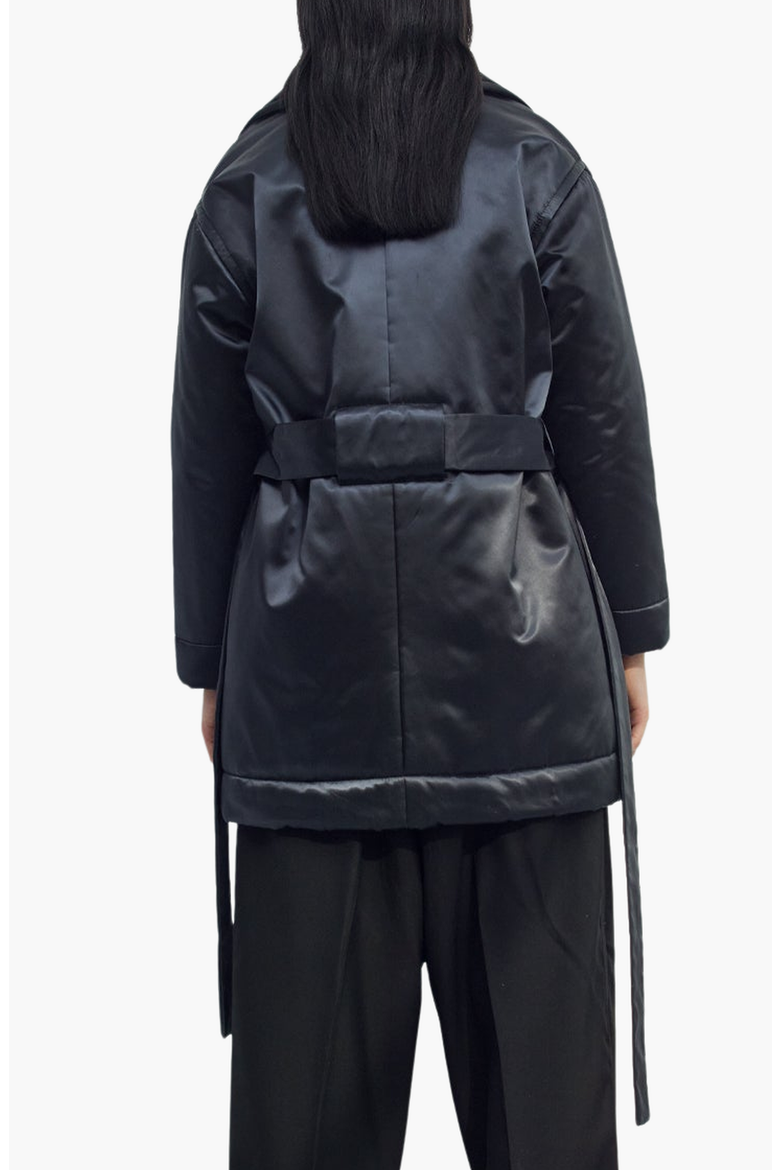 Satin Down Coat, Alternate, color, Black