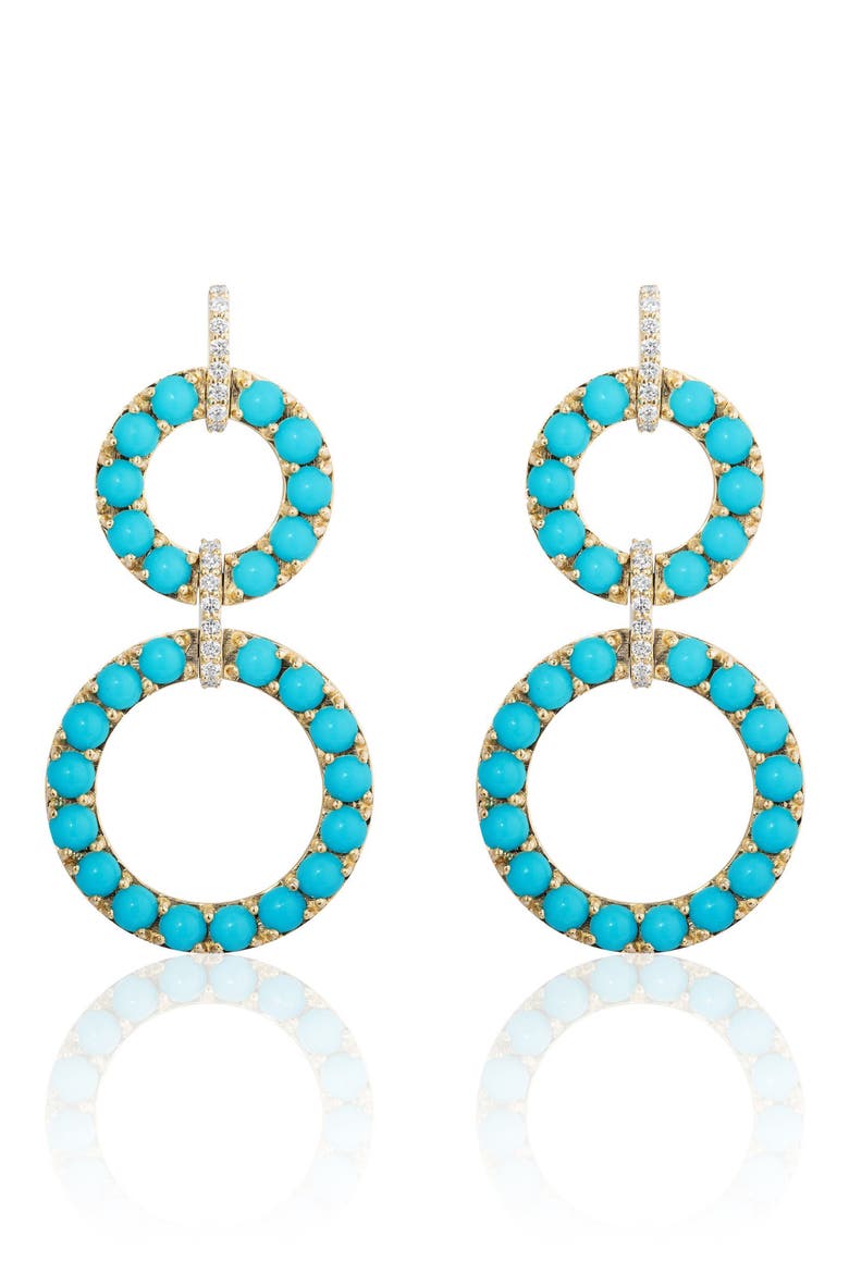 Turquoise Cabochon & Diamond Circle Drop Earrings, Main, color, TURQUOISE