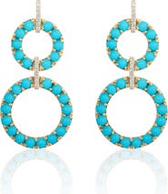 GOSHWARA Turquoise Cabochon & Diamond Circle Drop Earrings
