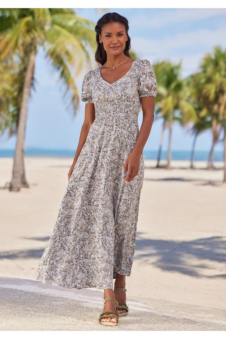Floral Print Maxi Dress, Alternate, color, Grey Multi
