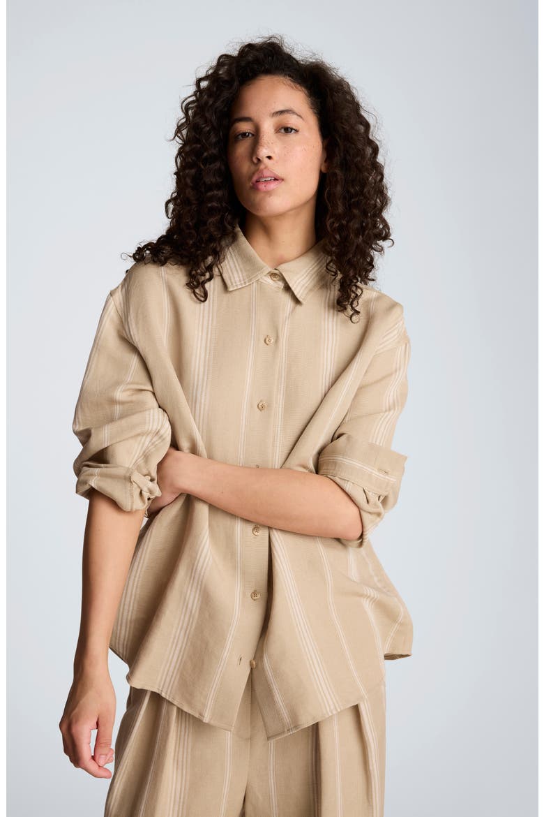Stripe Button-Up Boyfriend Shirt, Alternate, color, TLESSTAUP/ WHT