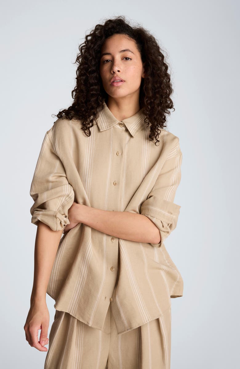 Kenneth Cole Stripe Button-Up Boyfriend Shirt, Alternate, color, Tlesstaup/ Wht