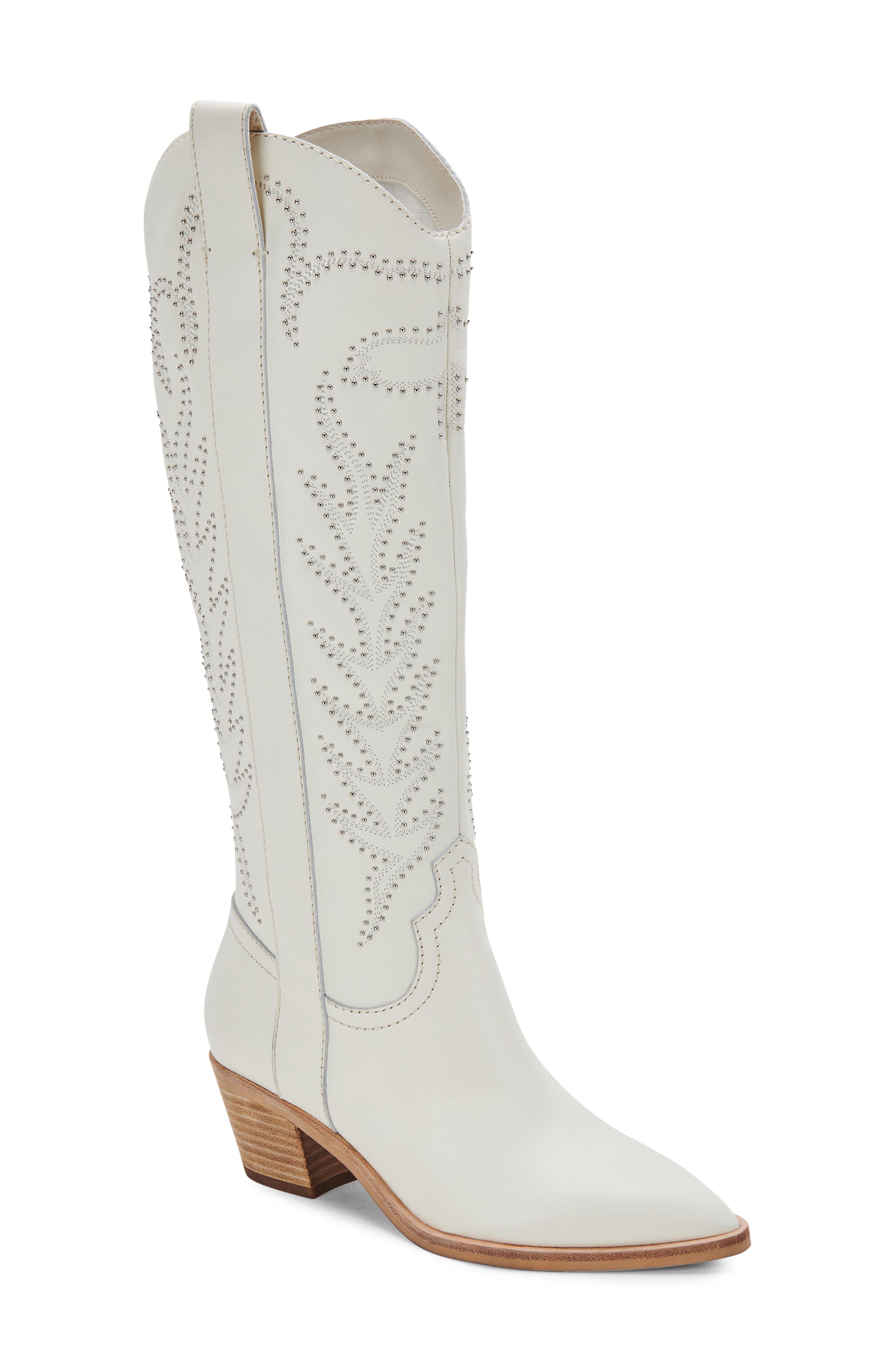 Solei Stud Western Boot, Main, color, OFF WHITE LEATHER