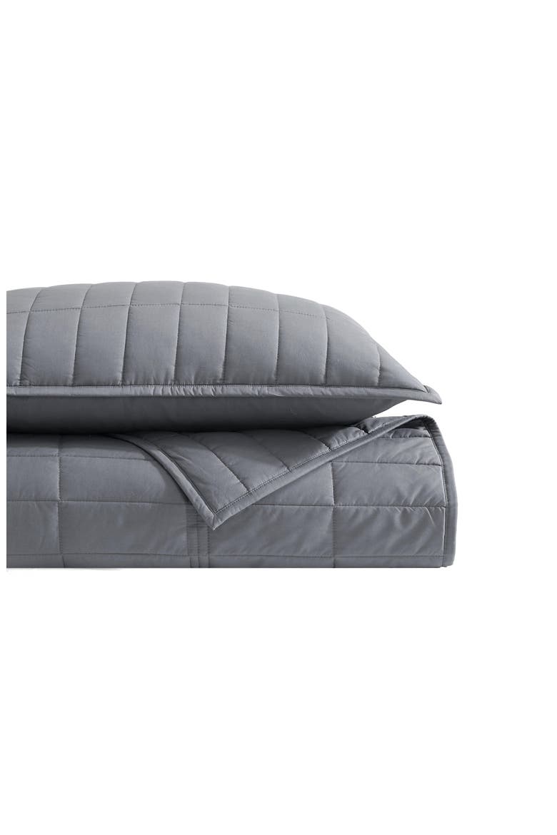 Washed Percale Quilt & Shams Set, Main, color, DARK GREY