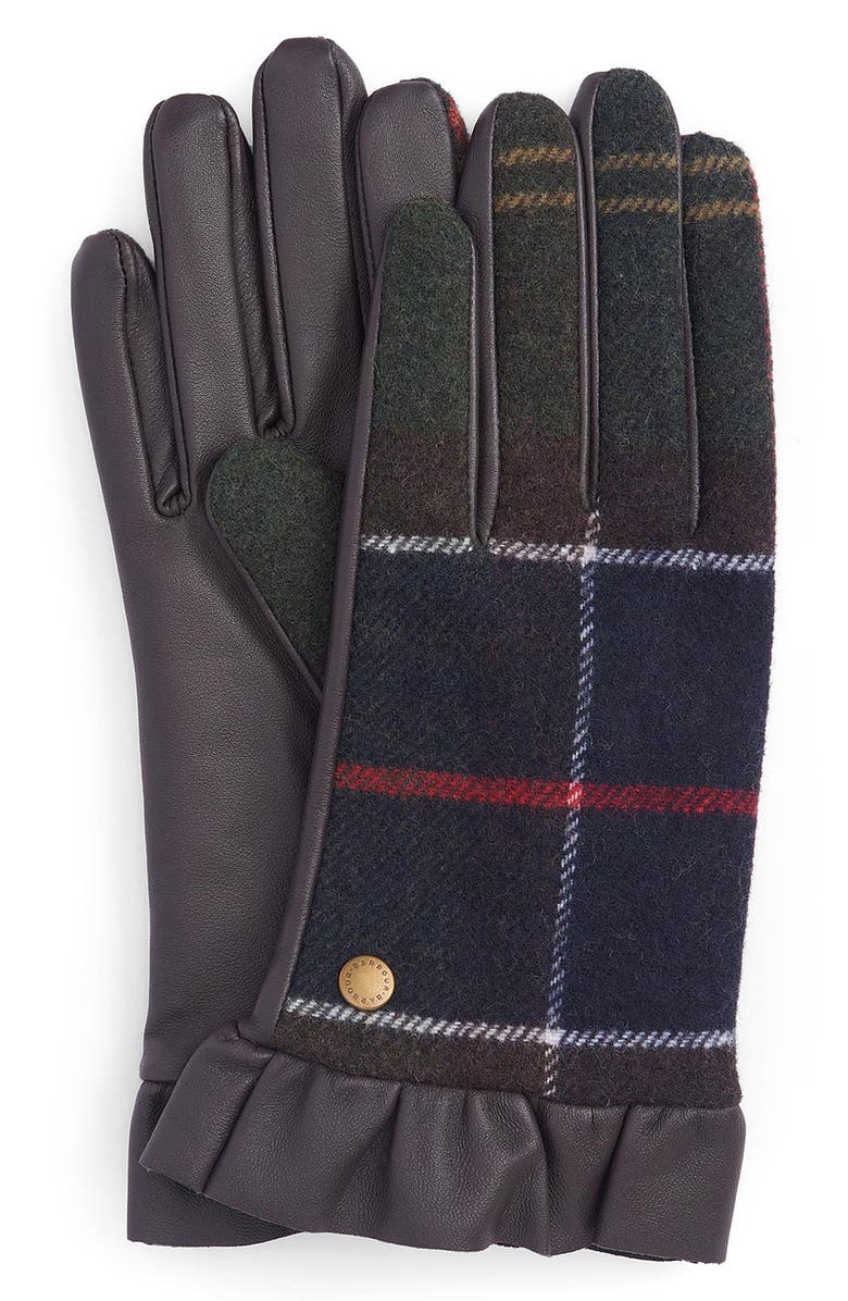 Barbour Elishaw Leather & Tartan Touchscreen Gloves, Main, color,