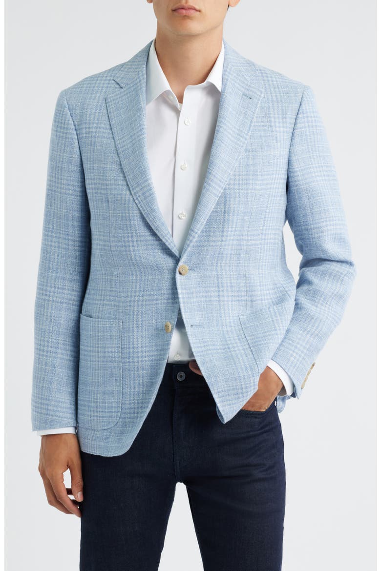 Kei Trim Fit Plaid Slub Linen & Wool Sport Coat, Main, color, LIGHT BLUE