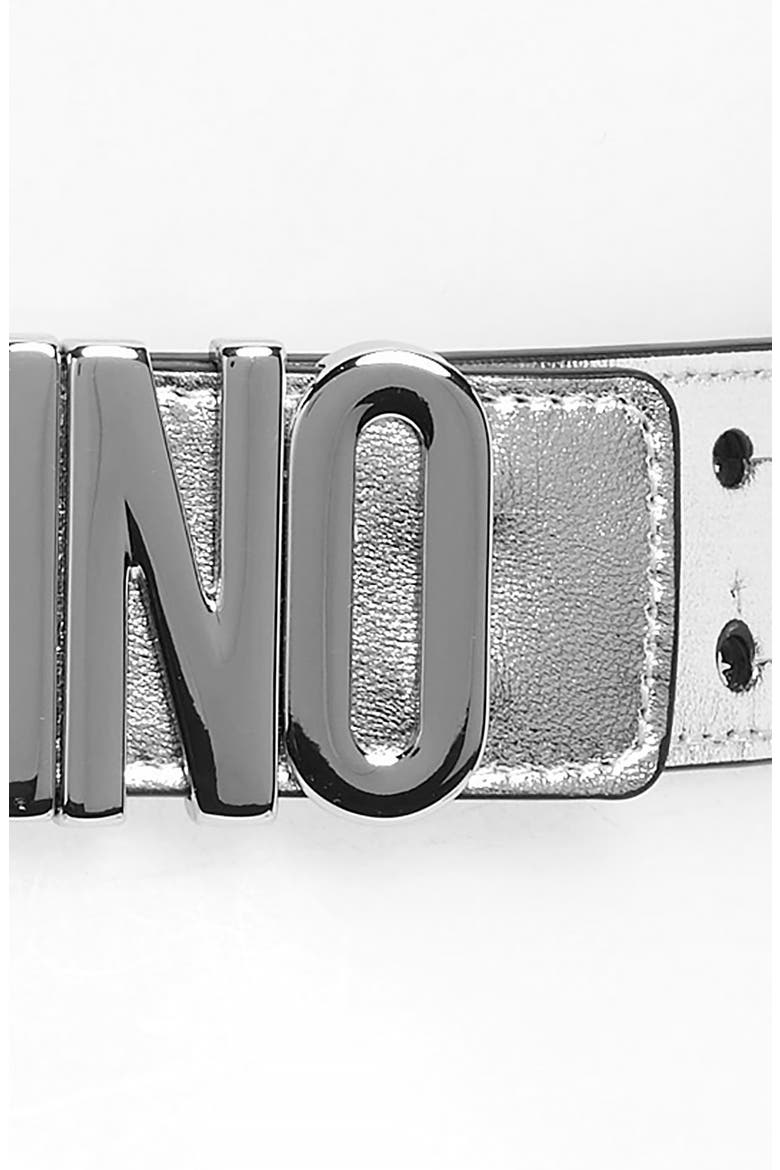 Logo Plate Metallic Leather Belt, Alternate, color, SILVER/ NICKEL