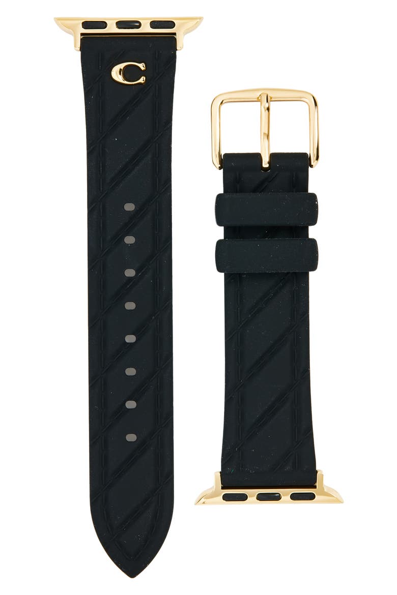 Quilted 20mm Apple Watch® Watchband, Main, color, BLACK