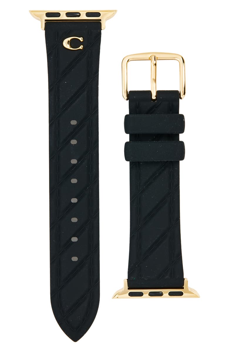COACH Quilted 20mm Apple Watch<sup>®</sup> Watchband, Main, color, Black